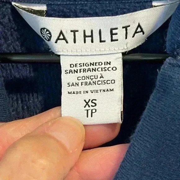 Athleta Cozy Karma Asymmetrical Pullover Sweatshirt, Navy Blue, Athleisure, XS - Picture 6 of 15
